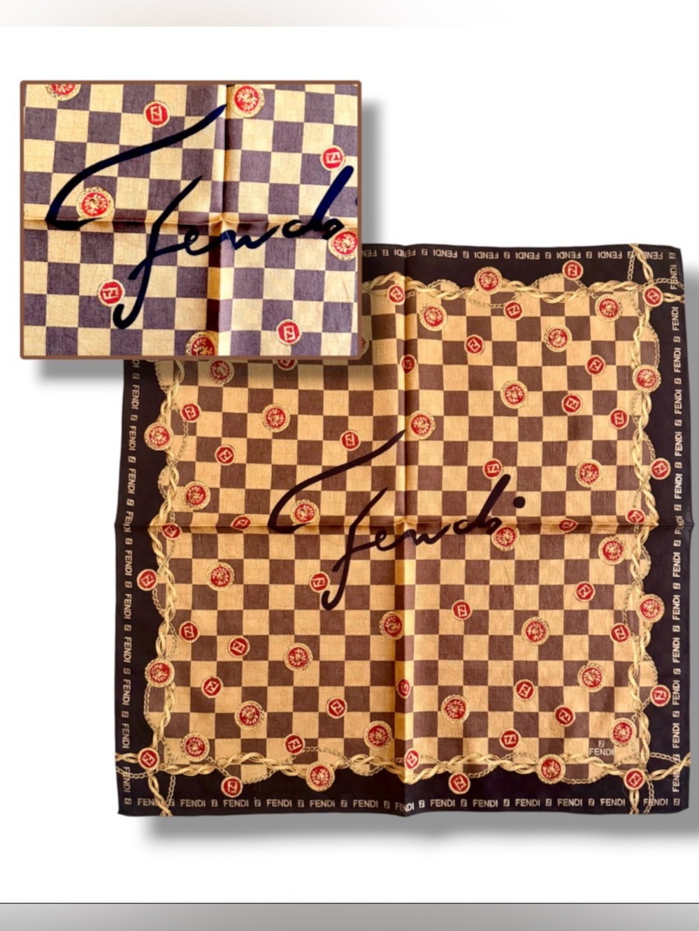 Fendi checkerboard scarf / handkerchief bandanna bag accessory